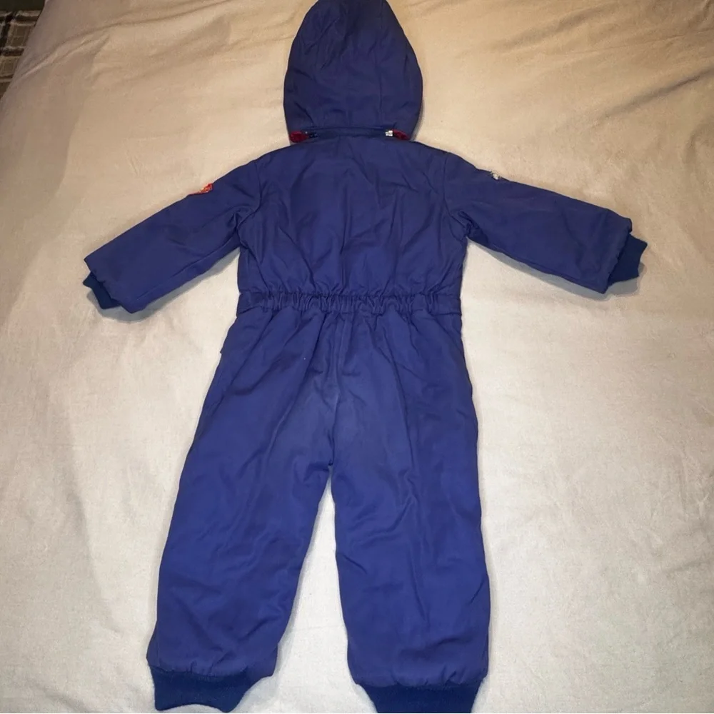 Kids Navy Blue Puffer Snowsuit with Red Lining - Air Force Patch